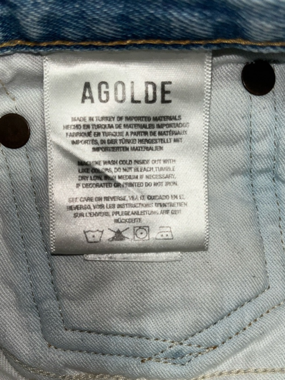 Agolde Parker Button Fly Distressed Blue Denim Shorts Size 24 - Picture 10 of 12